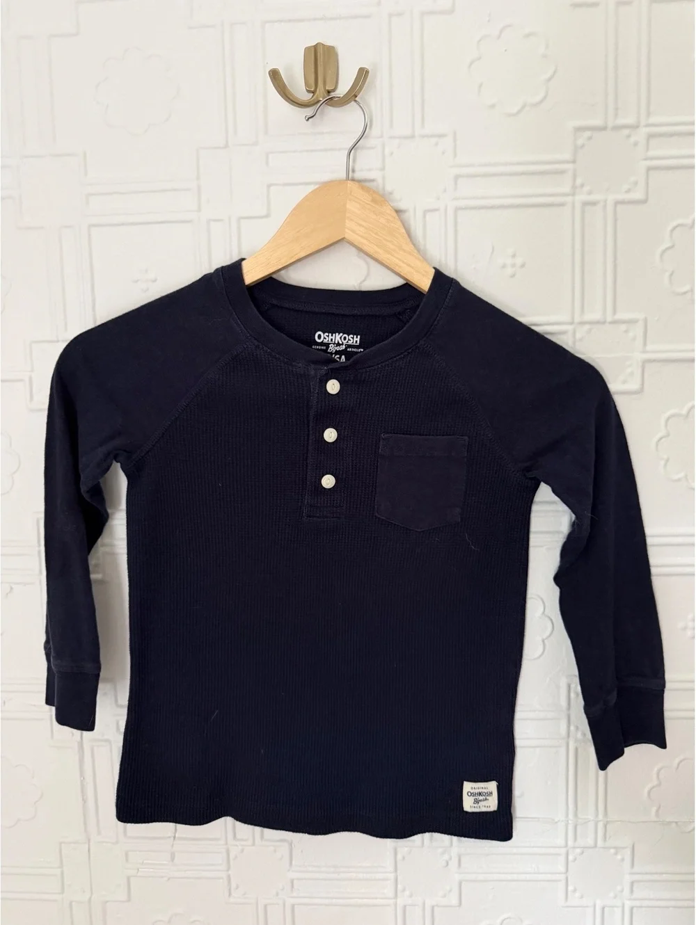 OshKosh B'gosh Boys Navy Blue Waffle Thermal Henley Shirt Size 6/6A